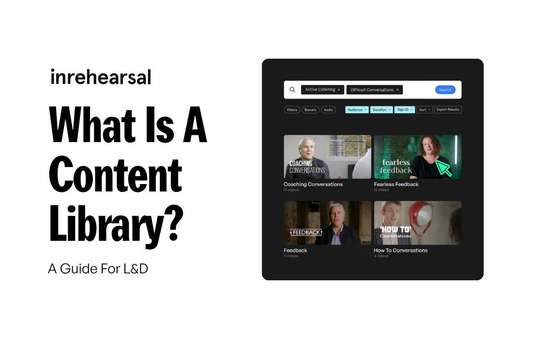 Blog image with what is a content library title and image of suggested results in inrehearsal content library