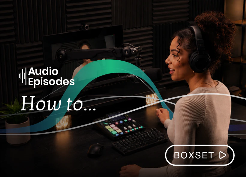 Boxset cover for how to audio content showing a woman listening to audio content at a desk